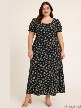Black Floral Scoop Neck Maxi Dress